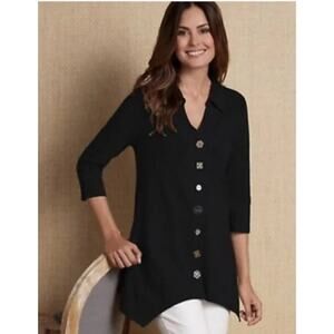 Soft Surroundings Danielle Tunic Shirt Women's Medium Artsy Buttons V Neck 28157